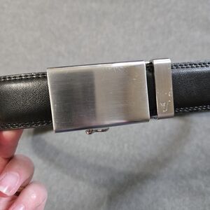 Mission Belt Men's Black Leather Medium 35mm Silver Buckle Adjustable Ratcheting